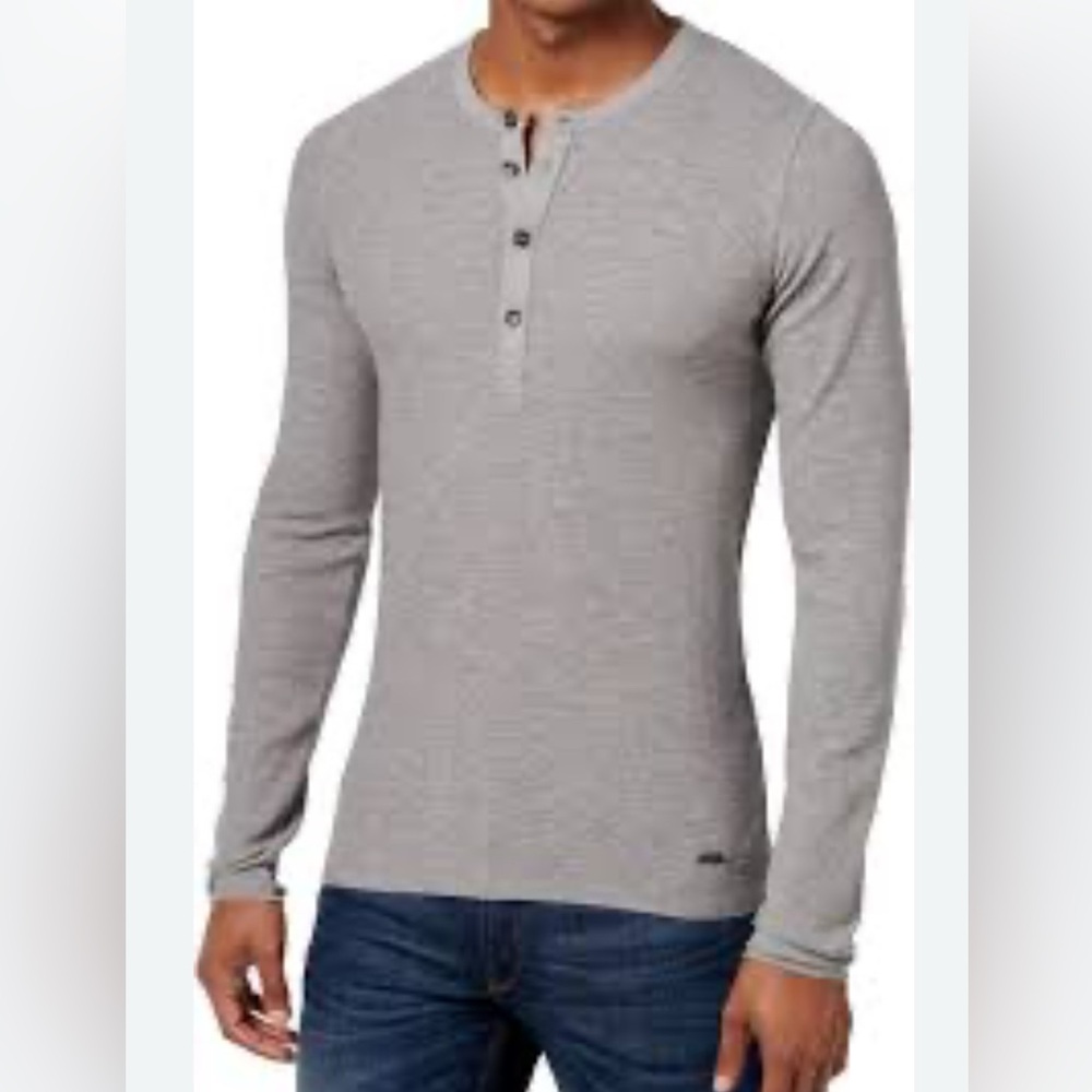 Boss Men's Gray Long Sleeve Henley Shirt